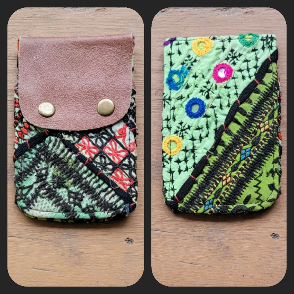 🧠🍳 Free People Boho Embroidered Repurposed vtg banjara hippie Wallet card case
